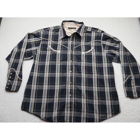 Wrangler‎ Shirt Mens 2XL 1947 Vtg Plaid Western Pearl Snap Studded Rockabilly